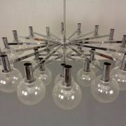 Large chromed spider Sputnik lamp with 24 hand-blown ice glass balls from Ott International, Germany, 1960s.