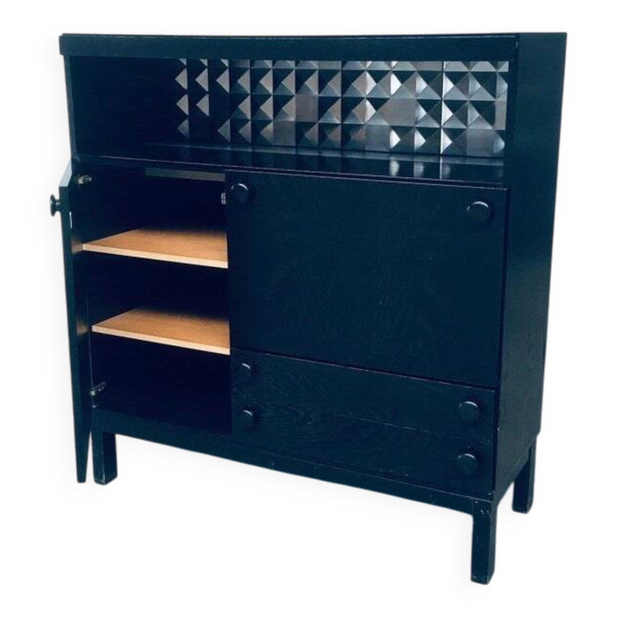 Brutalist Black Ebonised Dry Bar Cabinet, Belgium, 1970s