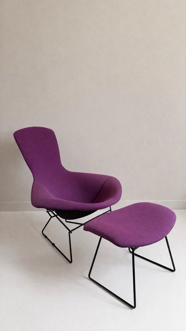Chaise longue Knoll Bertoia Bird avec ottoman – Cadre original – Kvadra