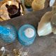 Pair blue glass candle holders.type Art Deco