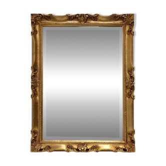 French Vintage square carved wooden gilded mirror in Baroque style