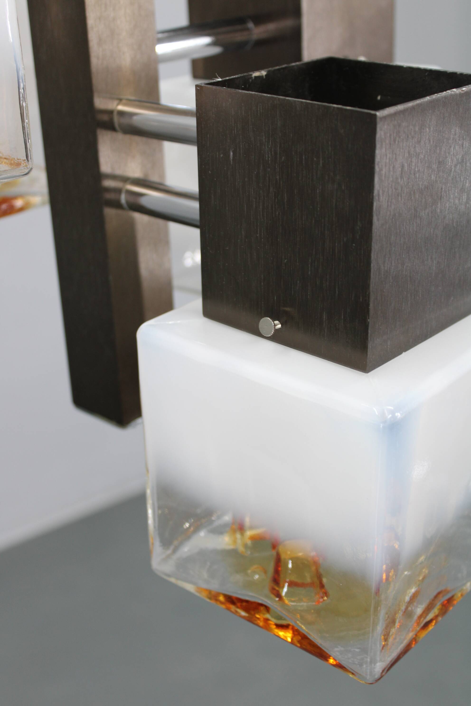 1970s Italian chandelier with Murano glass shades and anodized metal frame