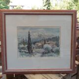 Watercolor Aix en Provence Beaurecueil signed Lasbouygues