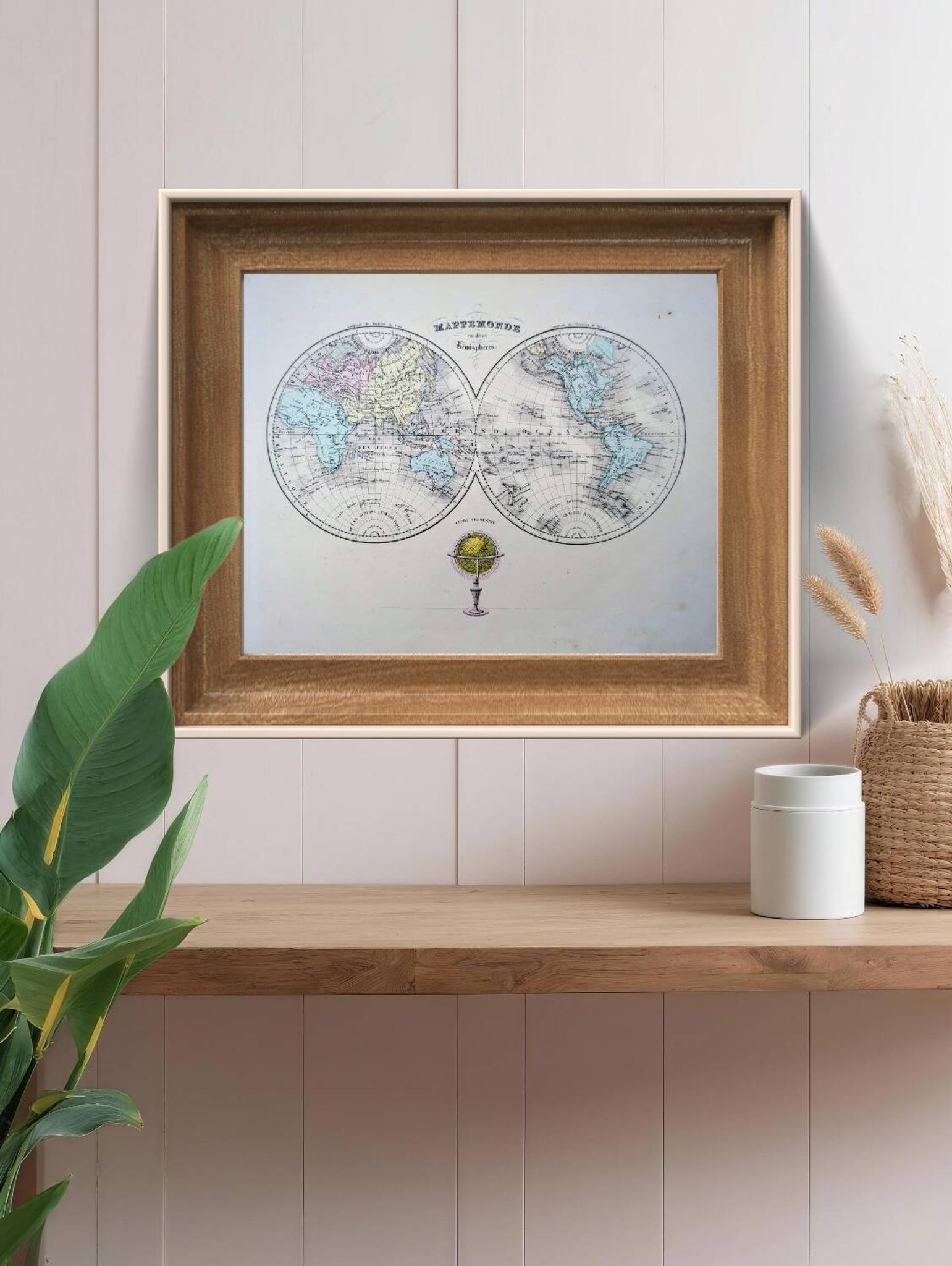 Antique world map, printed in 1852