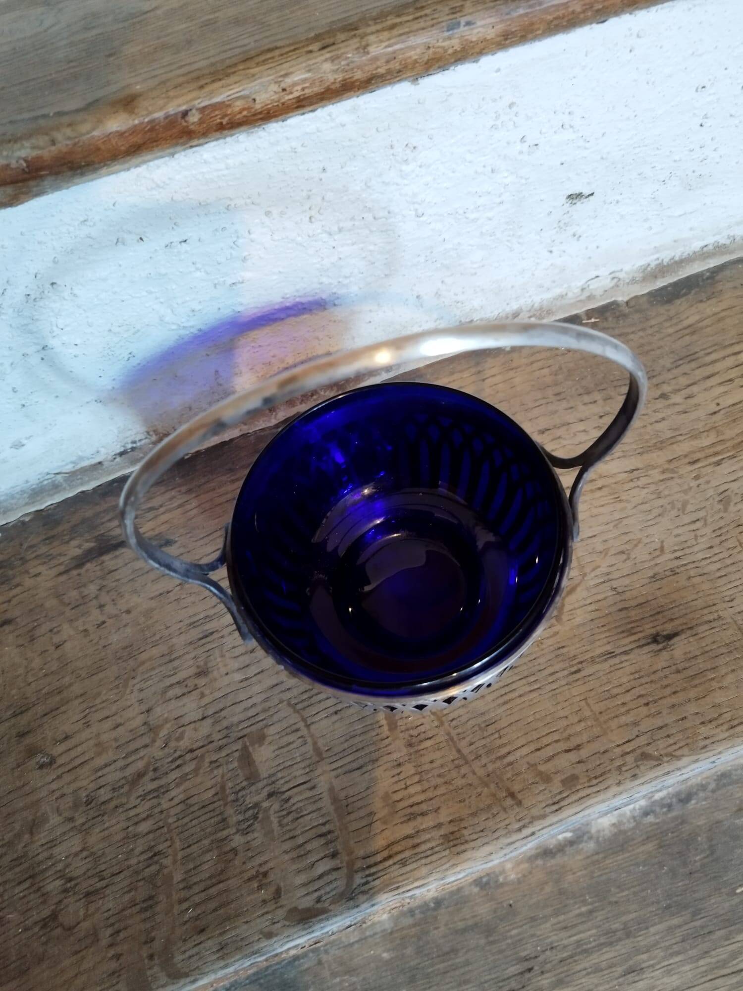 50s sugar bowl in glass and silver metal
