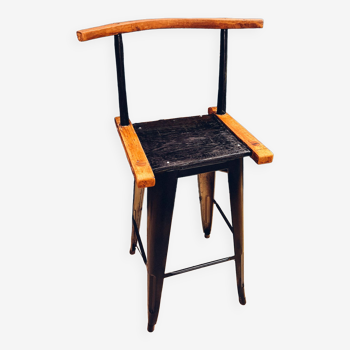 Antique bar stool with wooden seat