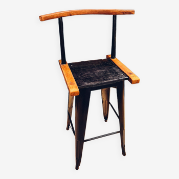 Tabouret de bar ancien avec assise en bois