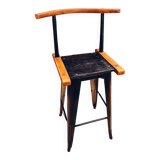 Antique bar stool with wooden seat