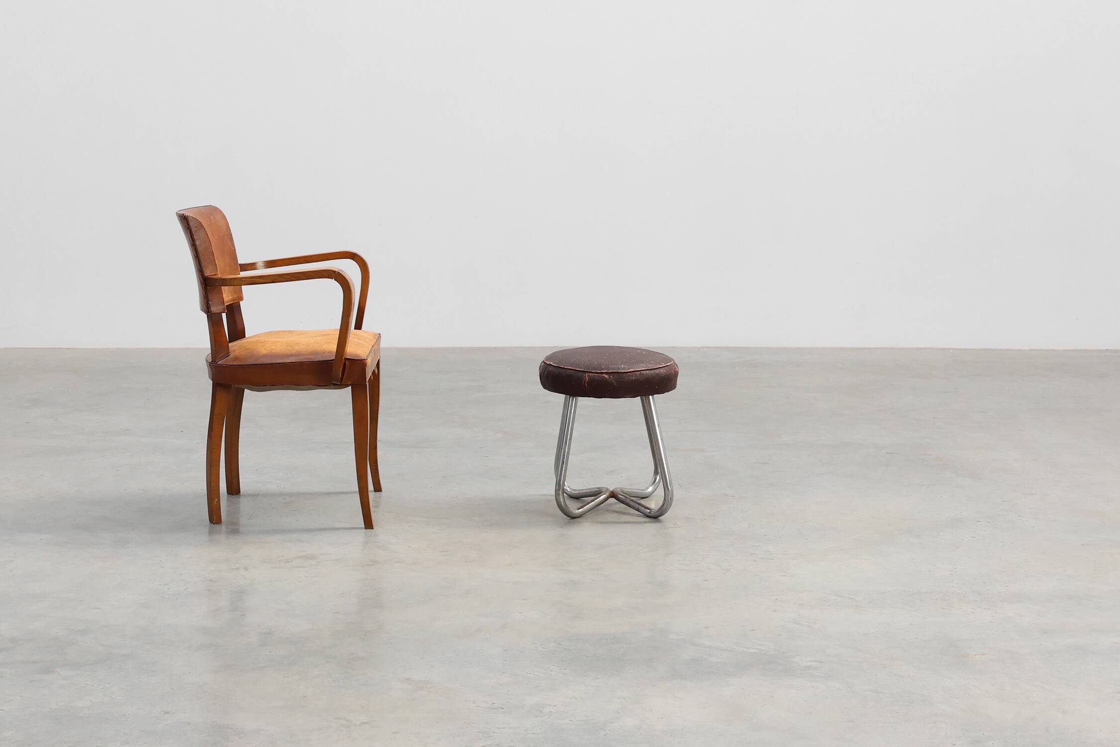 Bauhaus Modernist Stool with Chrome Tubular Frame and Leather Seat, Germany