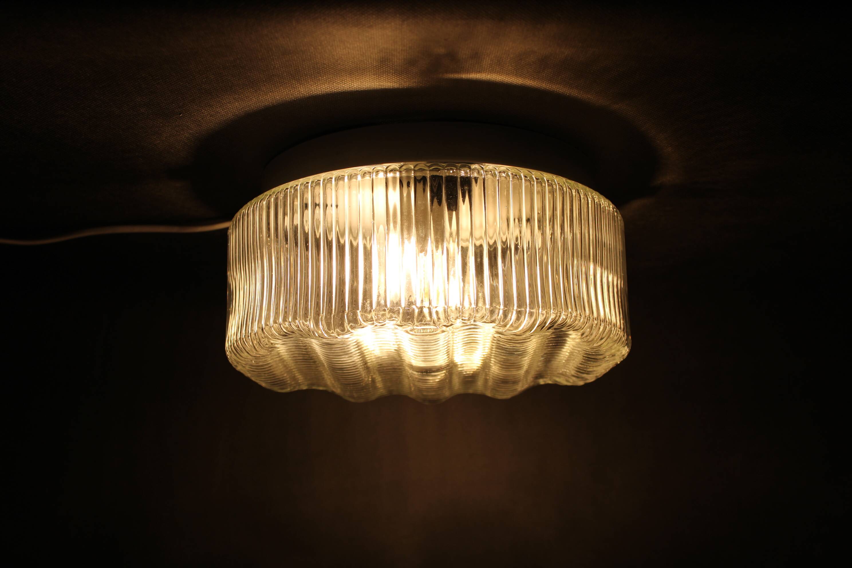 1970s Round Glass Ceiling Light, Czechoslovakia