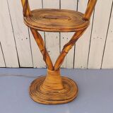 Rattan lamppost, 2 lights and tablet, vintage