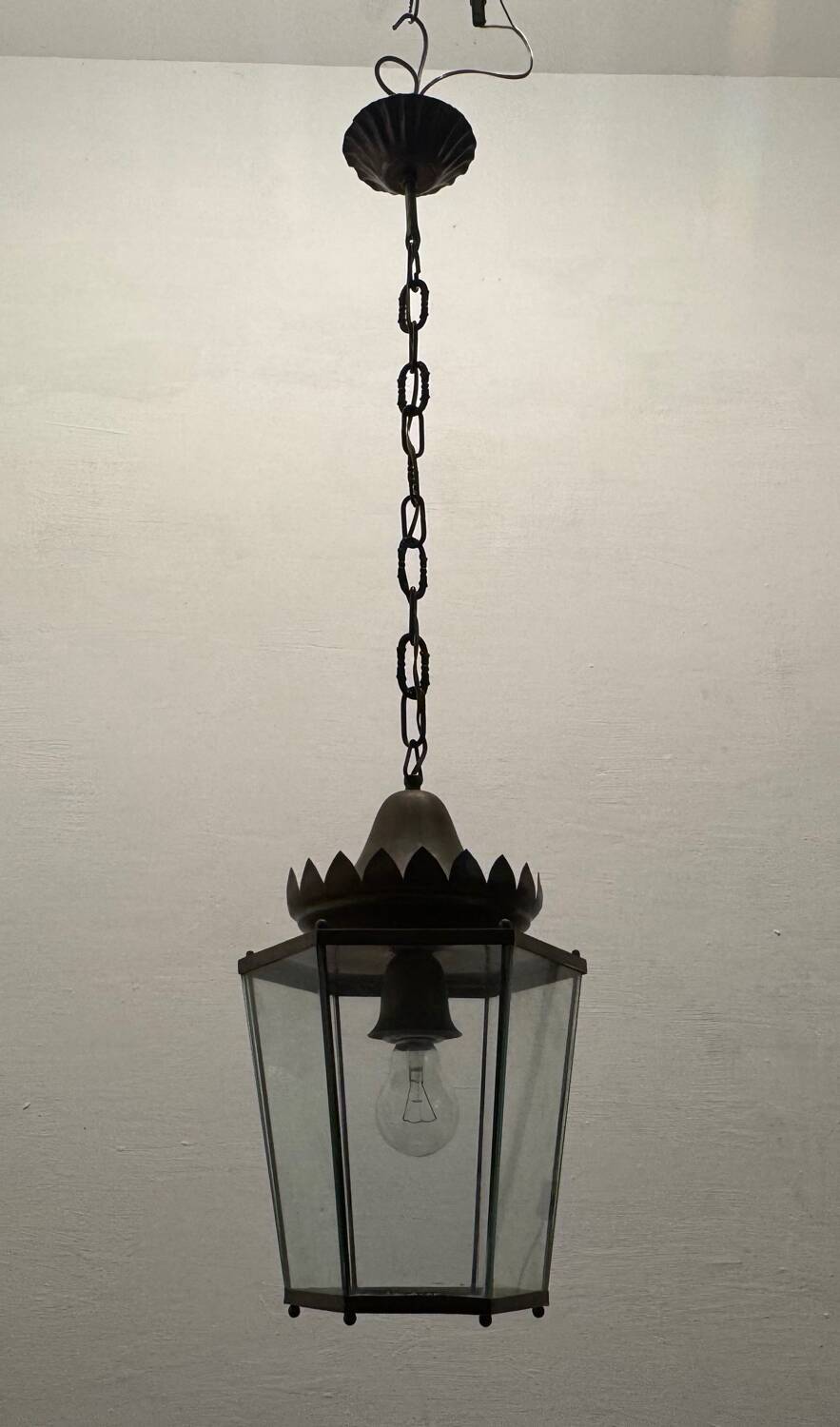 Suspension en verre et bronze vintage des années 1950