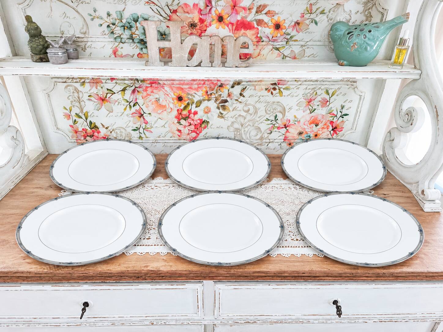 Set of 6 flat plates in English porcelain Wedgewood model Amherst.