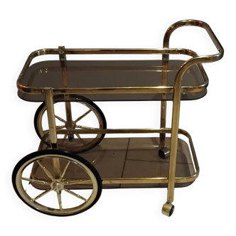 Vintage brass glass serving trolley from the 70s and 80s