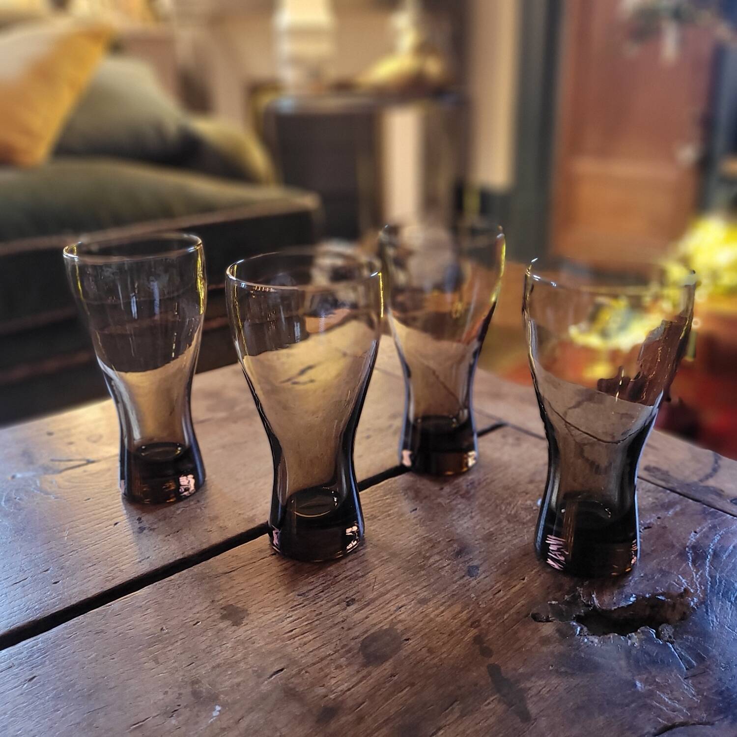 4 verres long drink en verre fumé 70s