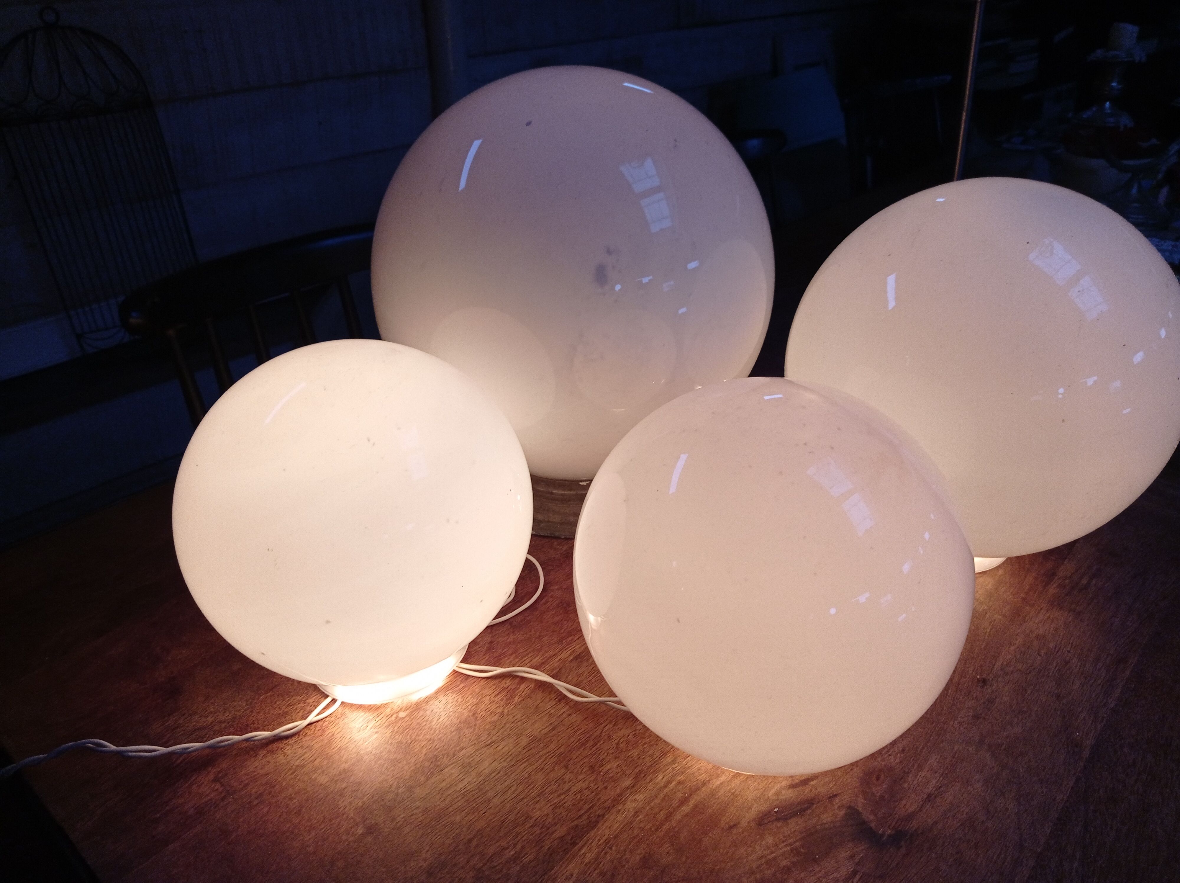 White glass globes and light string