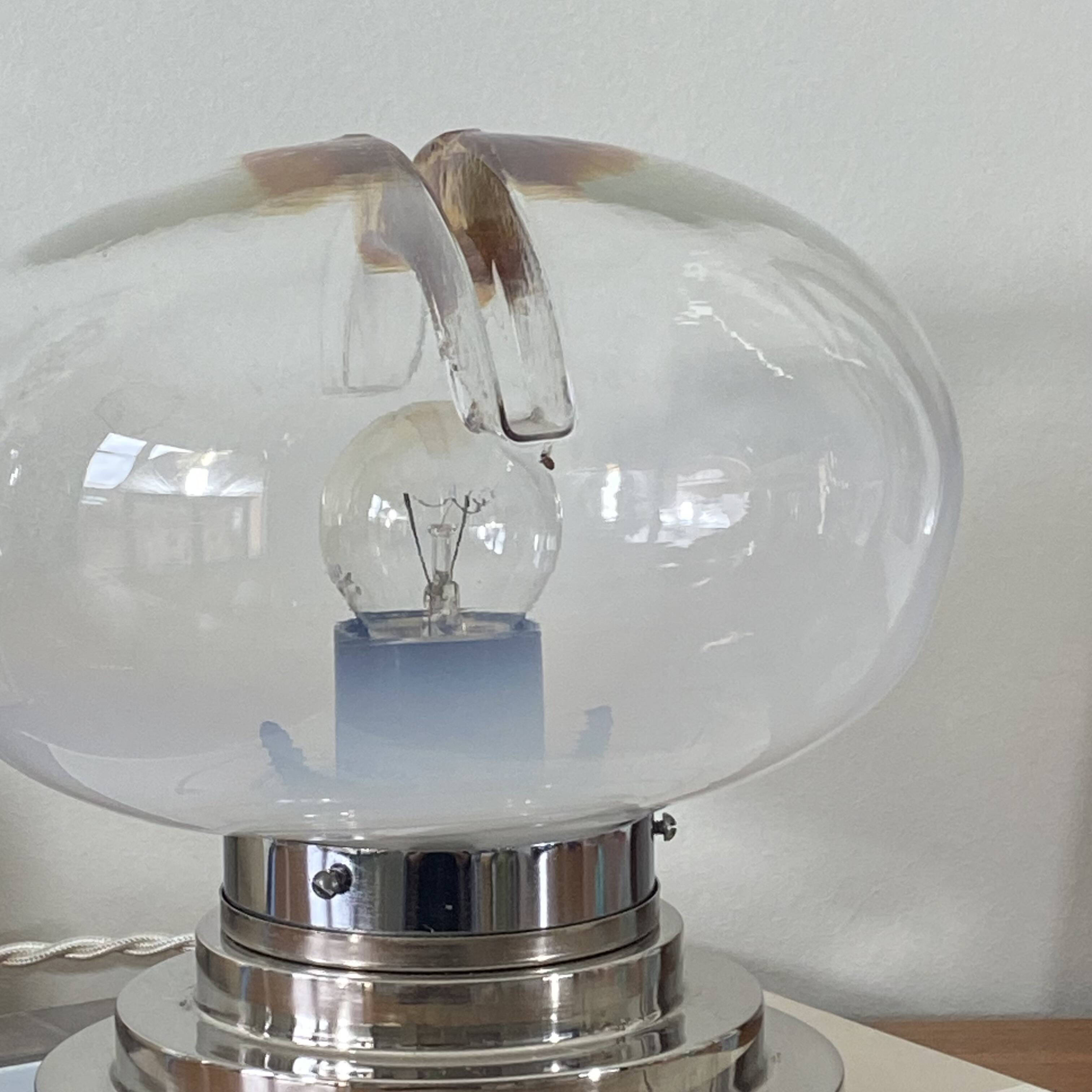 Lampe vintage verre Murano Mazzega et métal chromé