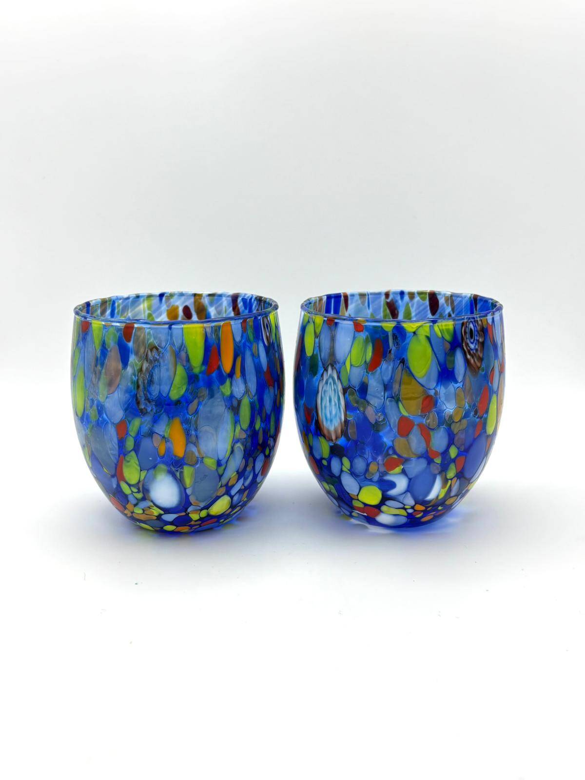 Set of 6 blown glass glasses with Murano murrine.