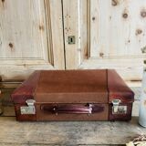 Fabric and leather suitcase