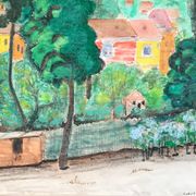 Rudolf möller 1881-1967. the houses, 1930. gouache. sbd. 30x40. frame