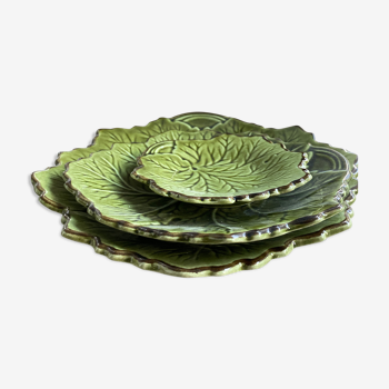 Lot of 3 flat Provencal earthenware Poet-Laval green leaves