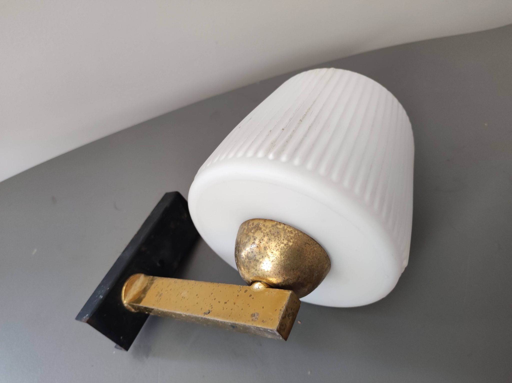 Wall lamp metal and opaline modernist design 50 60 style Arlus Lunel