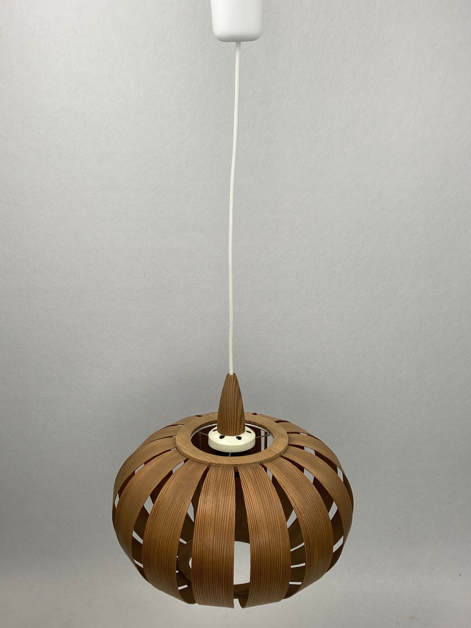 Scandinavian UFO Mushroom Pendants in Wood Veneer, 1970s