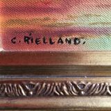 oil on canvas by C Rielland: Venice with gilded stuck frame