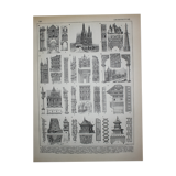 Gravure, architecture 1, maison, dessin, originale de 1898