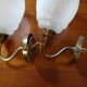 Pair of brass and glass wall lamps 60s gooseneck