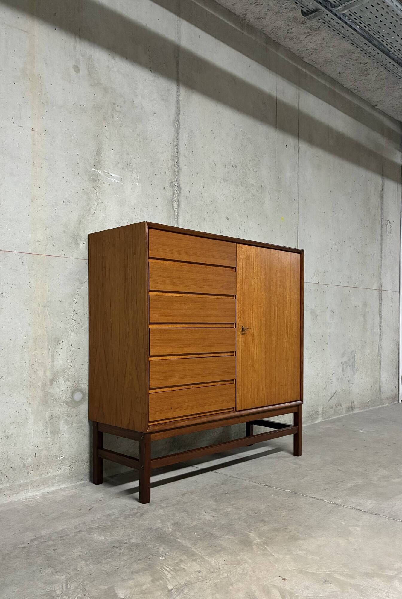 High buffet multifunctional furniture Scandinavian vintage teak from the 1960s.
