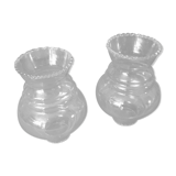 Duo of transparent glass tulips with beaded edges