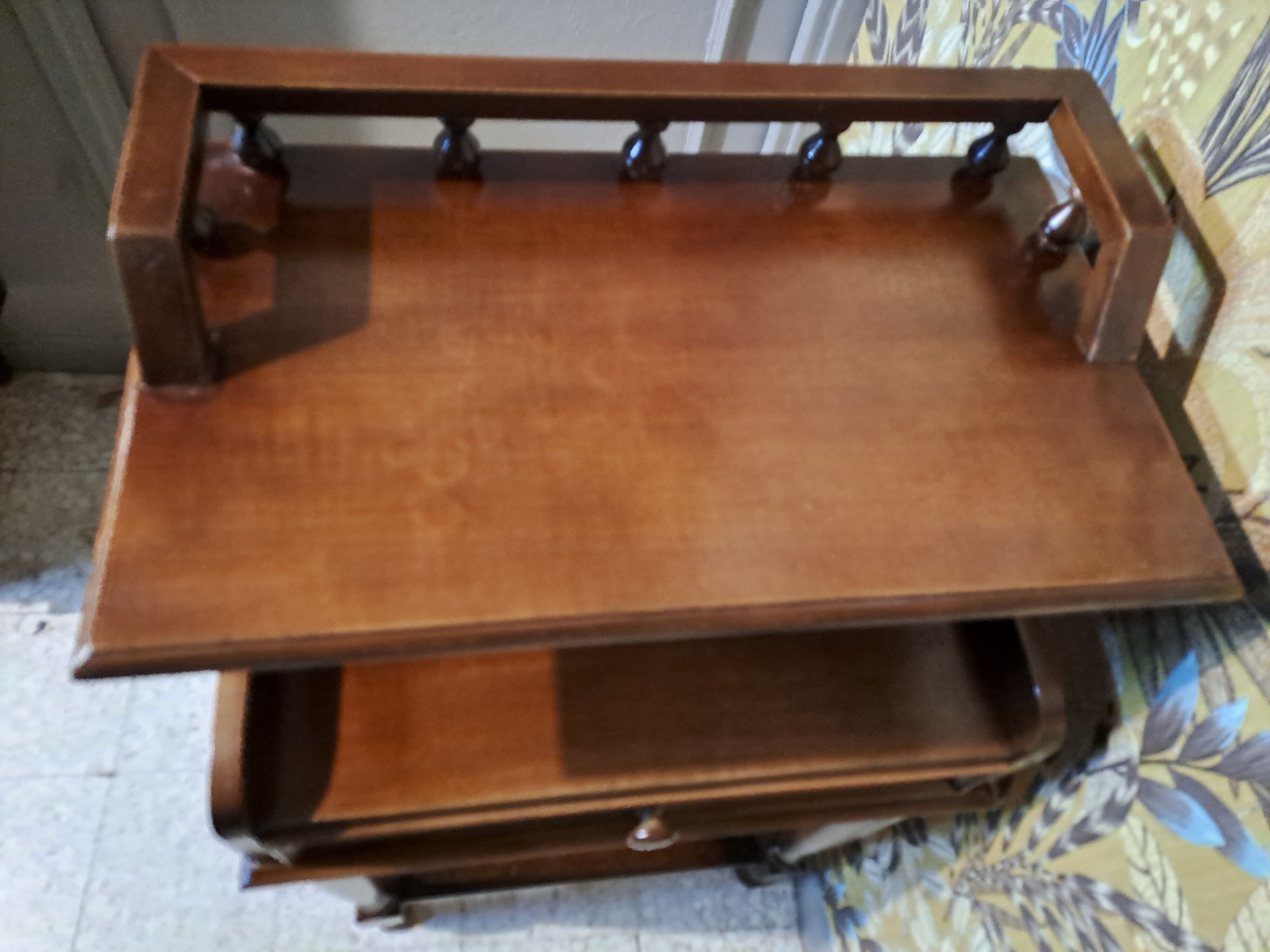 1980s console bedside table in brown varnished wood