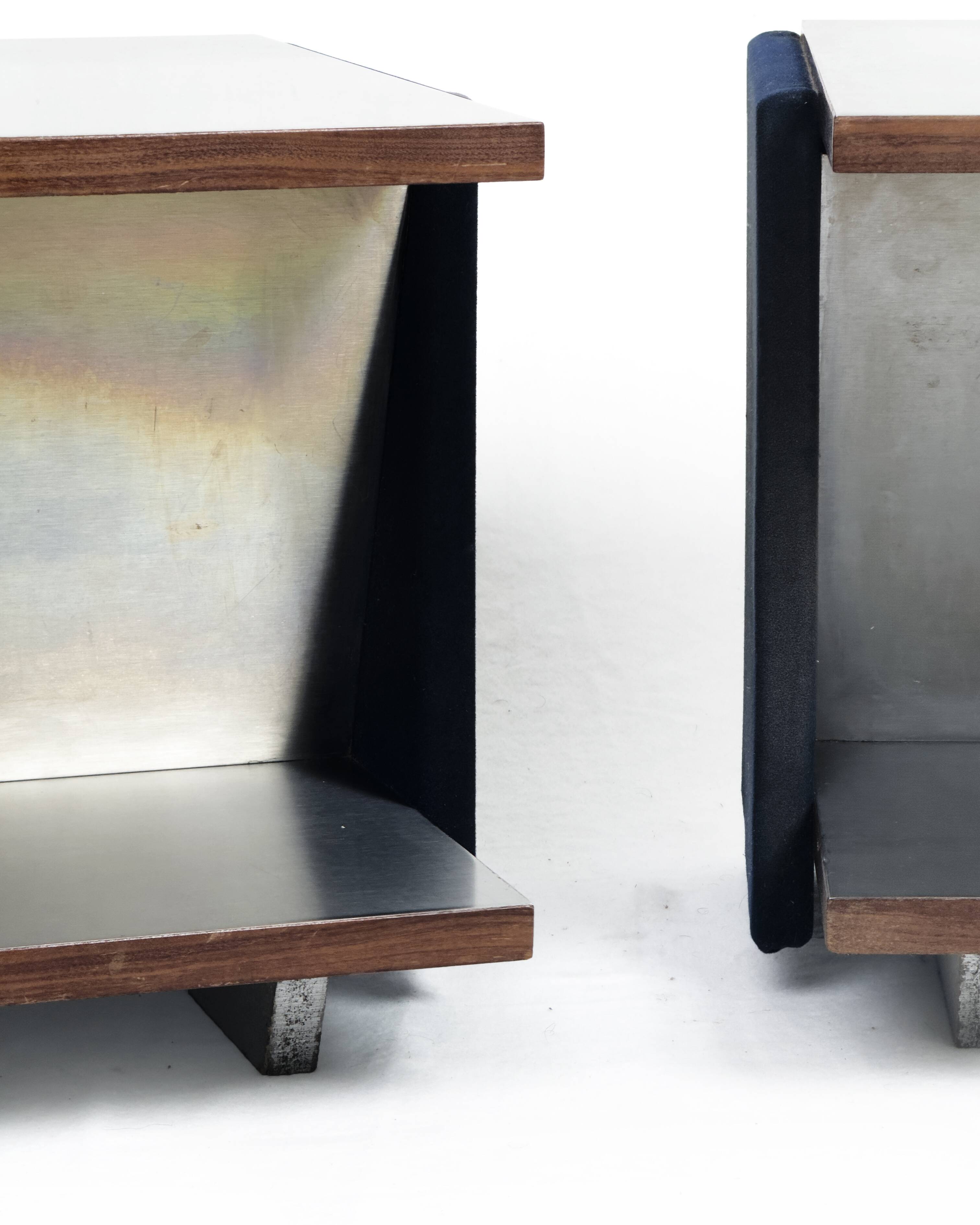 Pair of Vintage Italian Stainless Steel-Clad Side Tables, 1970s