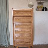 Vintage oak and rattan chiffonier