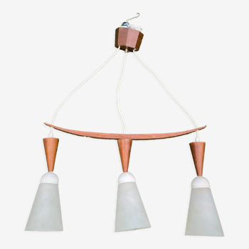 Lustre en teck et opaline scandinave