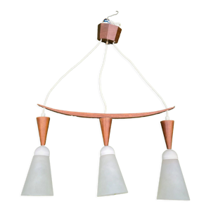 Lustre en teck et opaline scandinave