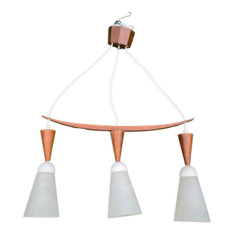 Scandinavian teak and opaline chandelier