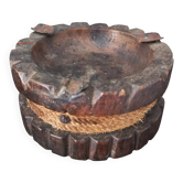 Vintage rustic carved wooden ashtray