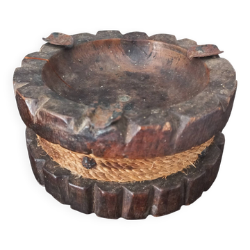 Vintage rustic carved wooden ashtray