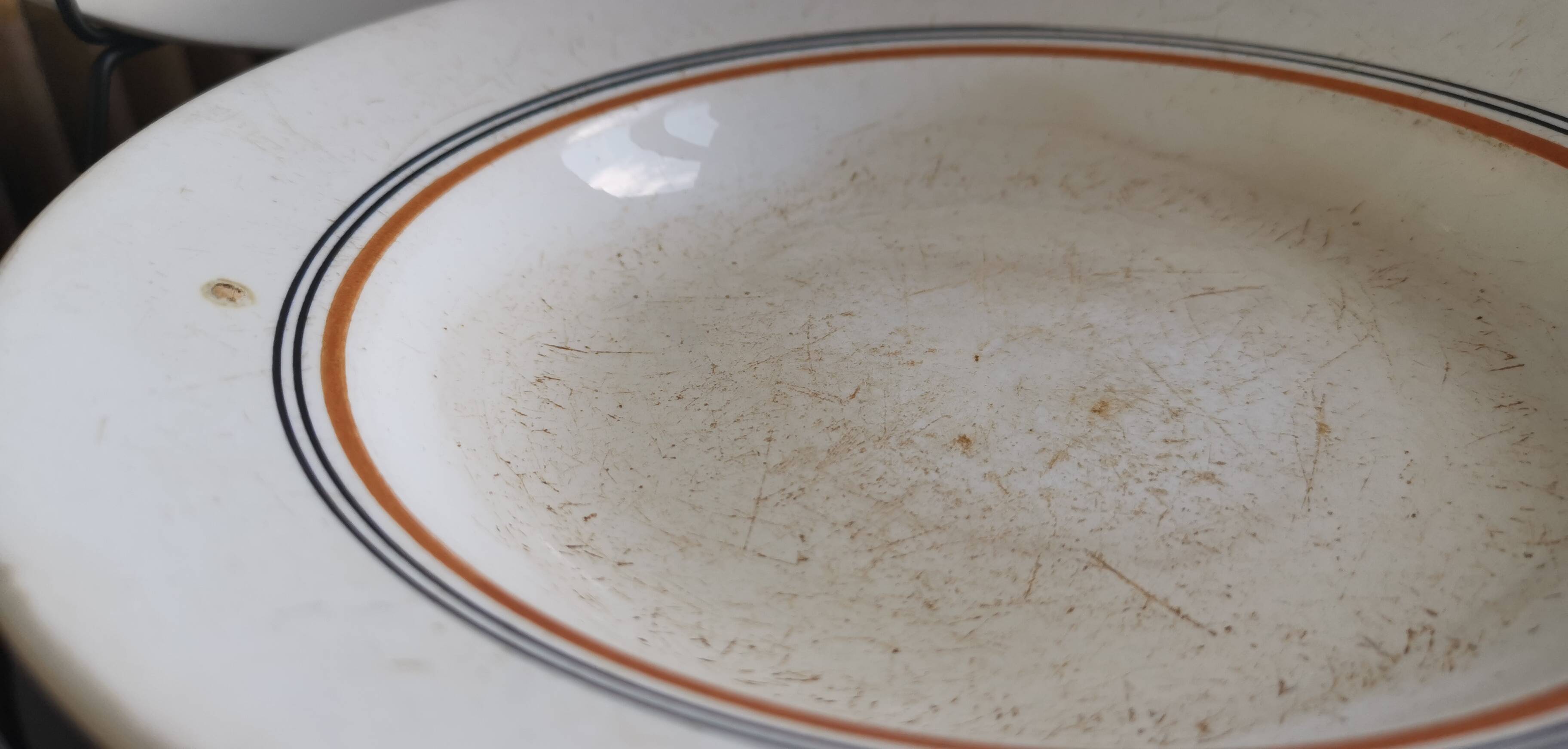 6 old plates mismatched geometric patterns Moulin des Loups, St Amand