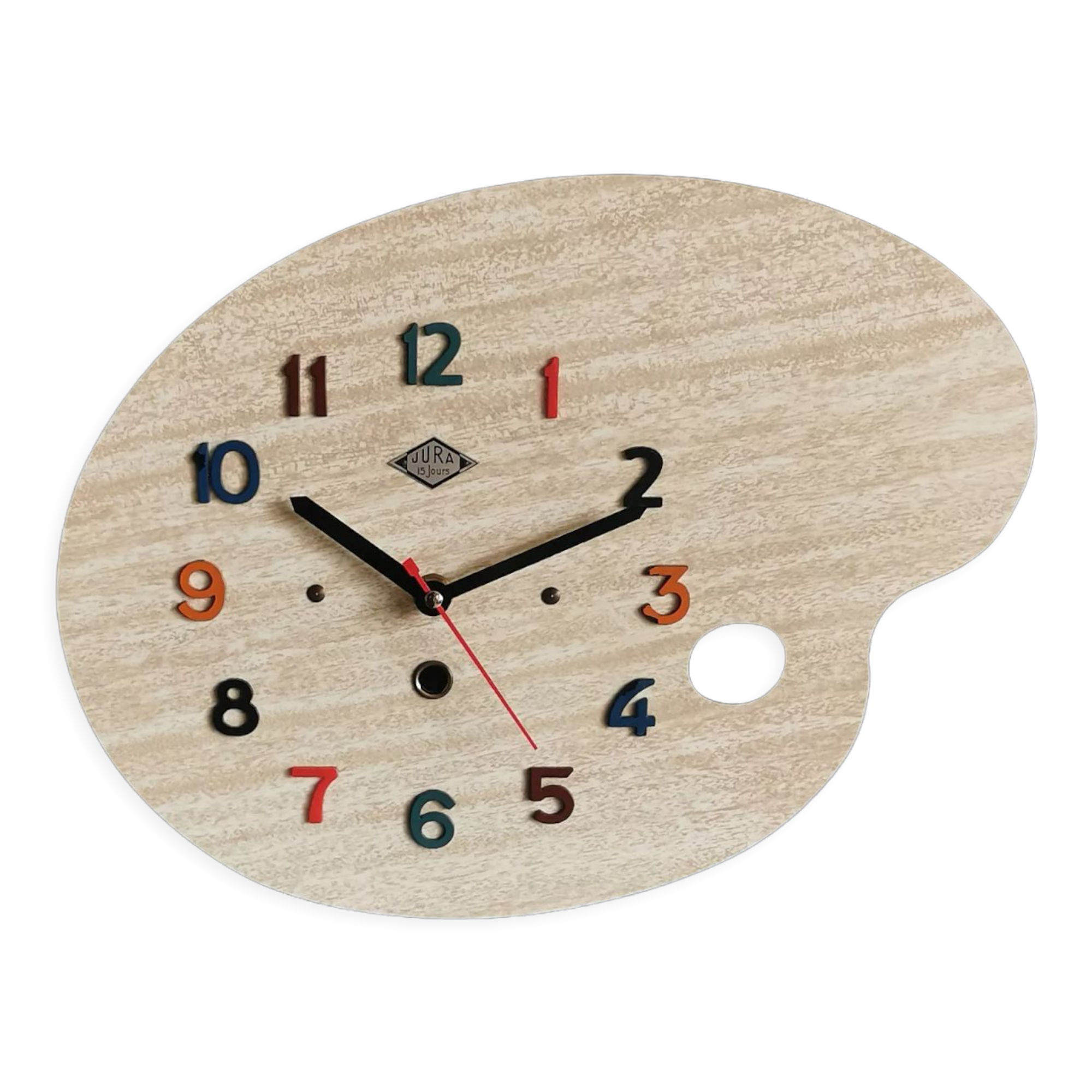 Vintage formica clock silent wall clock painter palette "Jura spruce"