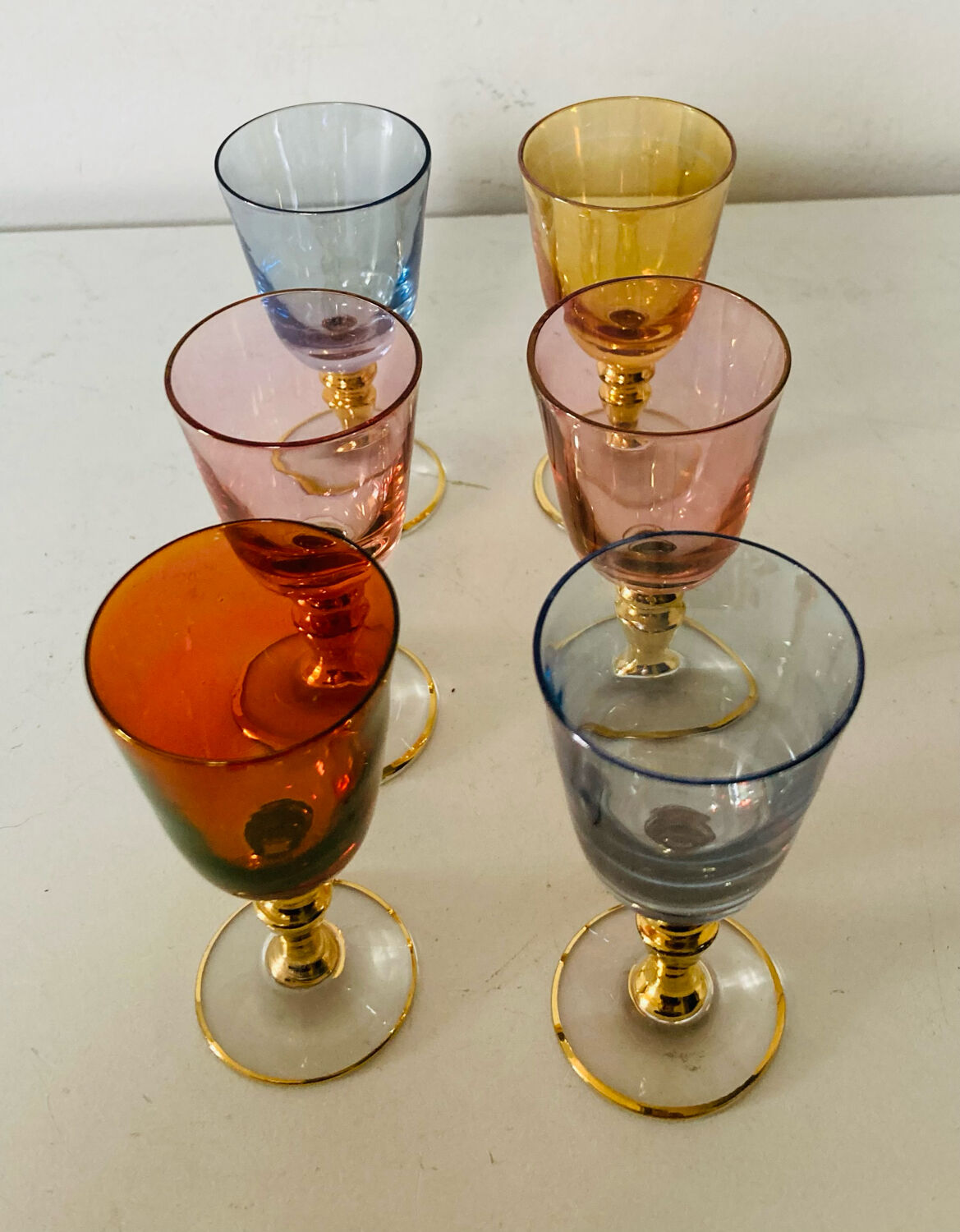 6 blown crystal liqueur glasses from Bohemia, 1960s