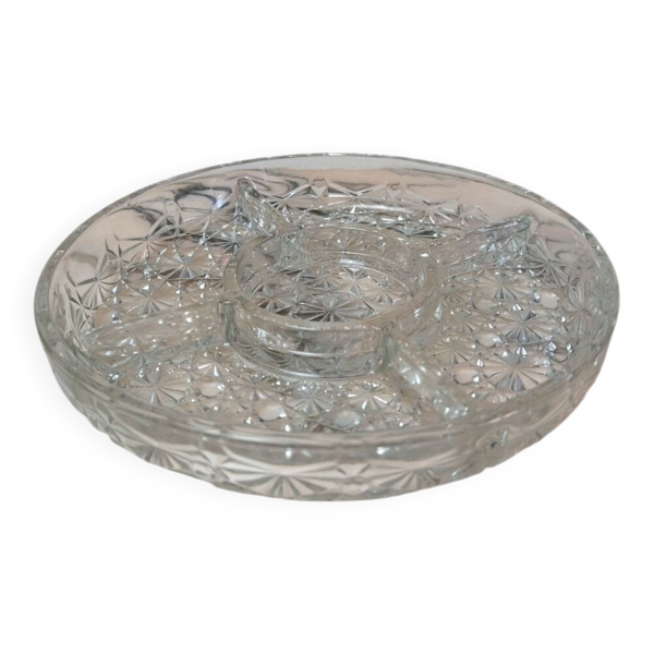 Plat de service apéritif en verre taillé