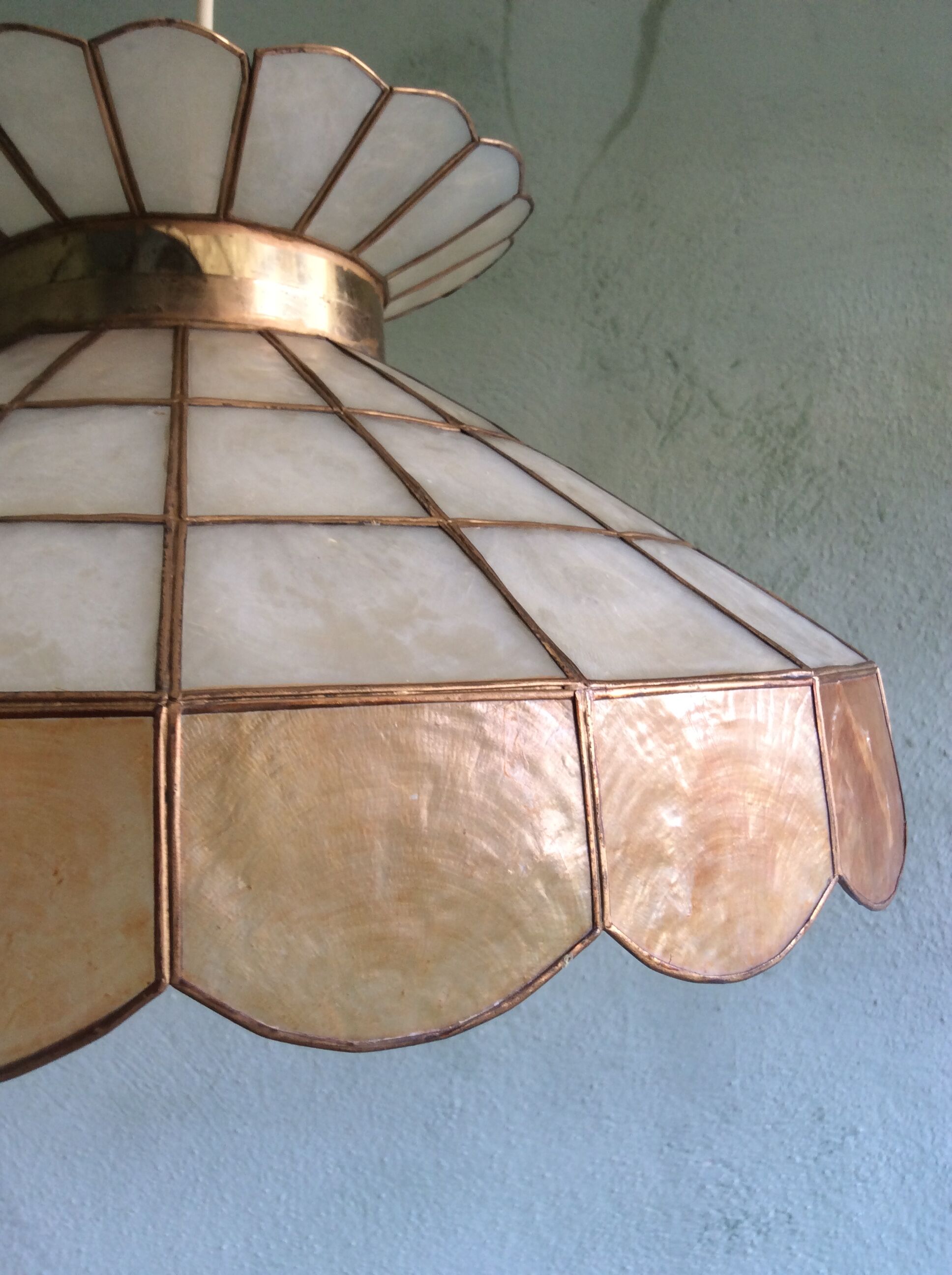 70s mother-of-pearl and brass pendant light