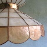 70s mother-of-pearl and brass pendant light