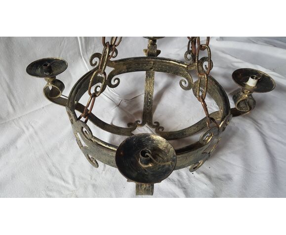 Former Wrought Iron Chandelier Hammered, Vintage Style Wrought Iron Chandelier