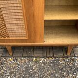 Rattan wardrobe and its compass-legged chest of drawers, 1960