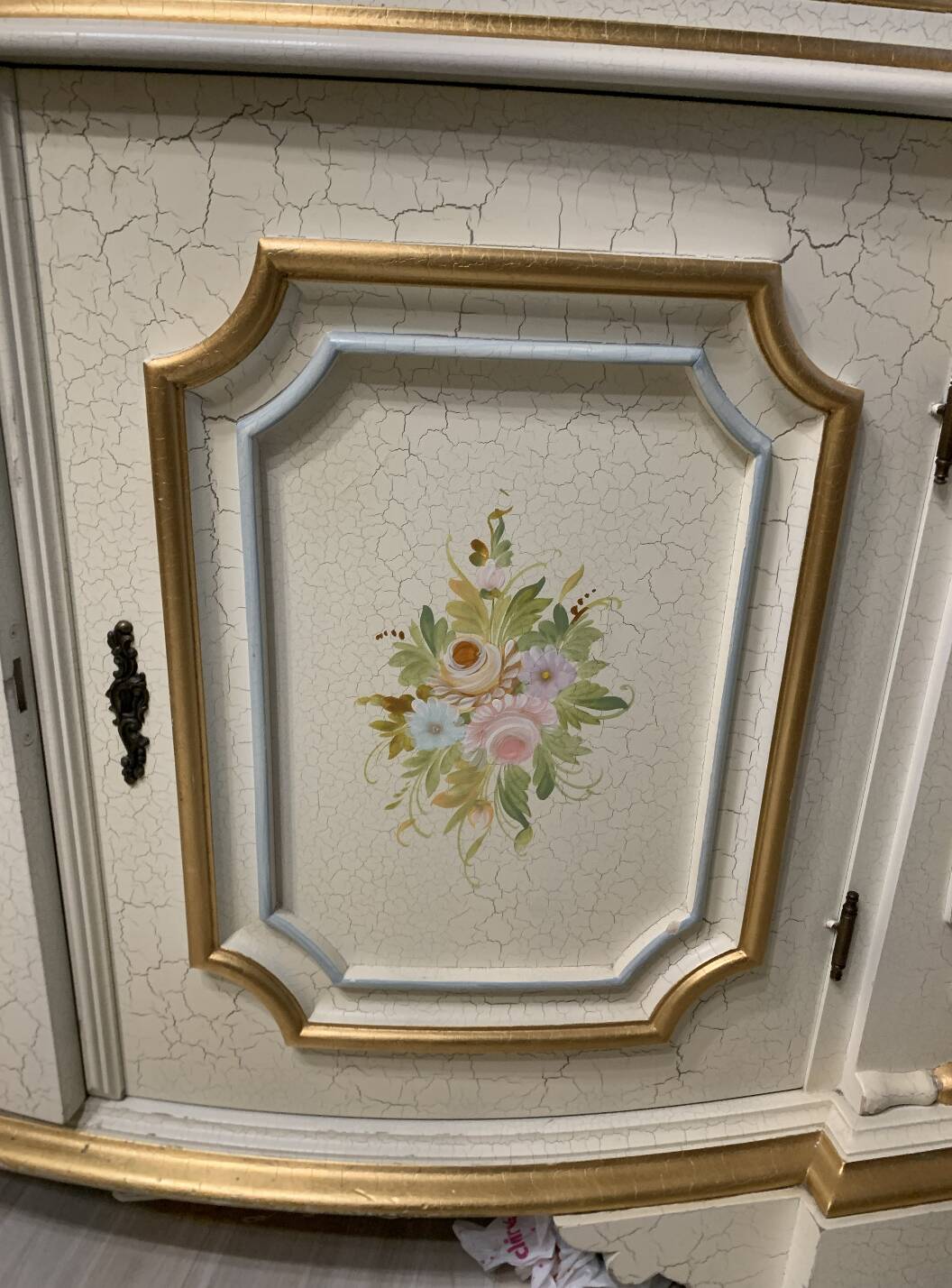 Rococo style white wooden sideboard