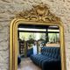 Antique Louis-Philippe mirror with a pediment, 160/93cm, gilded with gold leaf, mercury glass.